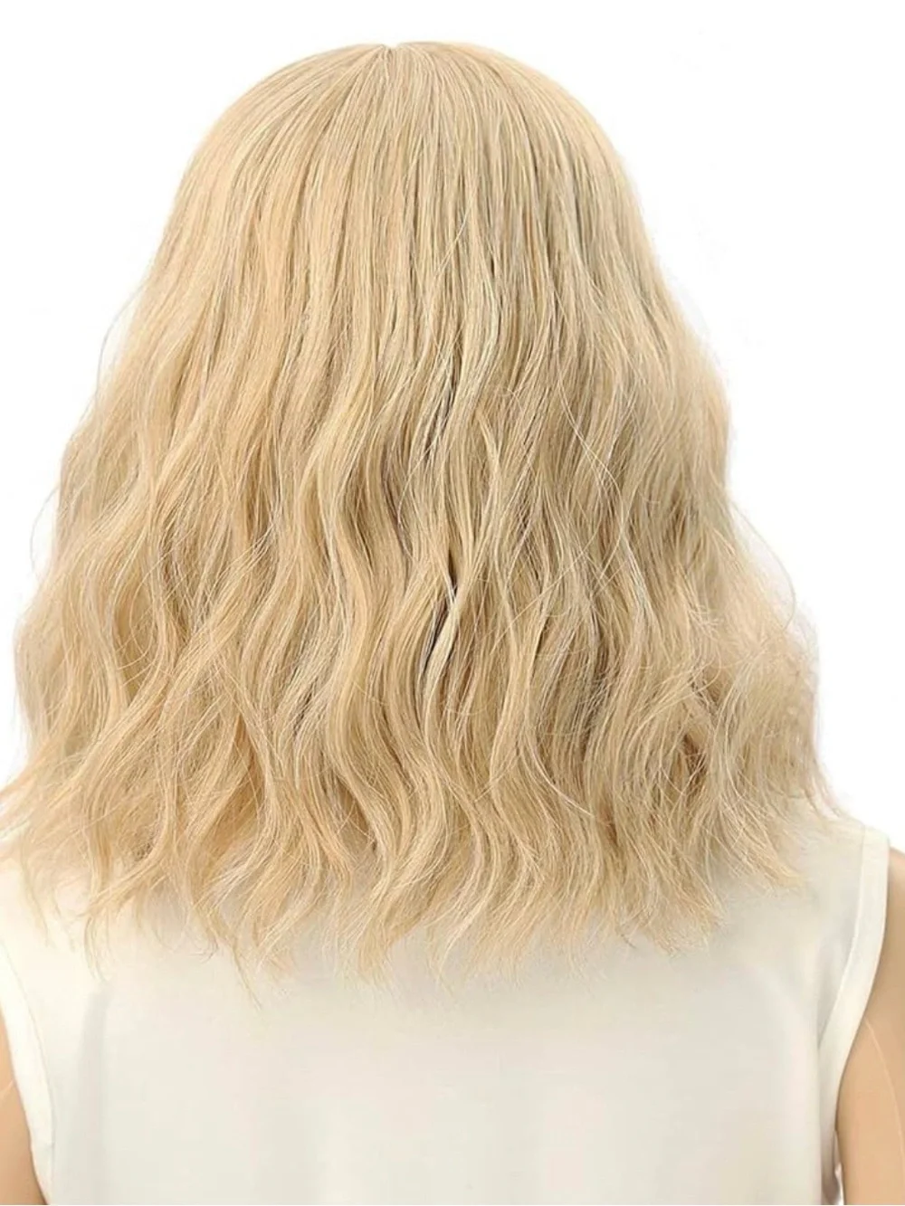 NWT Blonde Bob Wig With Air Bangs Shoulder Length Wavy Synthetic Cosplay 12